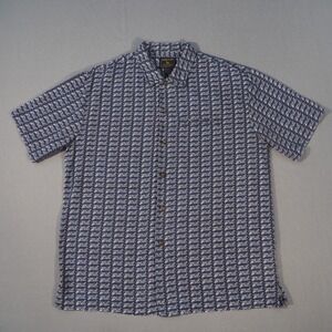 Woolrich Mens Large Tall Blue Cotton Trout Fish Fly Fishing Short Sleeve Shirt